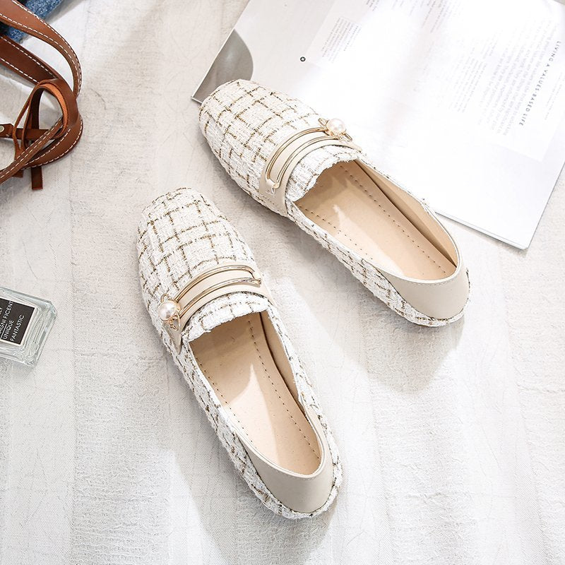 Mocasini Cristina cu vârf pătrat - Mocasini eleganți din tweed