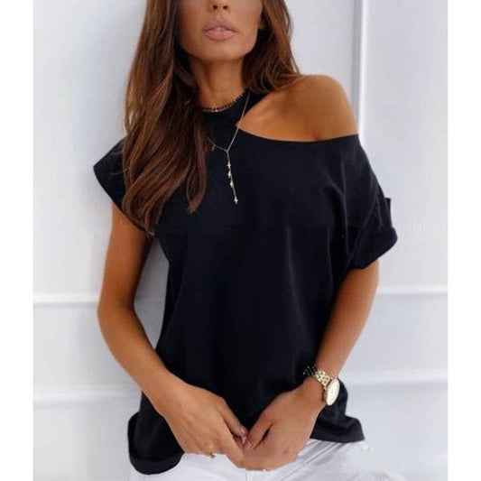 Tricou elegant cu mânecă scurtă, solid, de Cristina Gore