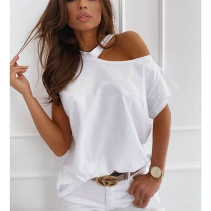 Tricou elegant cu mânecă scurtă, solid, de Cristina Gore