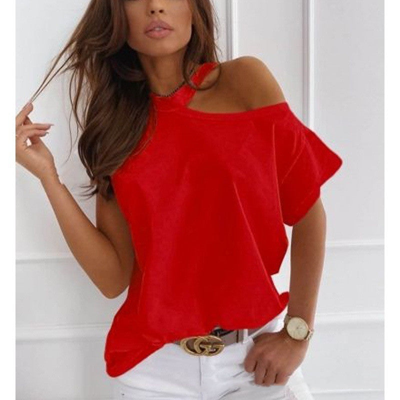 Tricou elegant cu mânecă scurtă, solid, de Cristina Gore