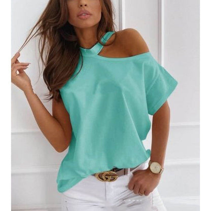 Tricou elegant cu mânecă scurtă, solid, de Cristina Gore