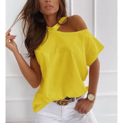 Tricou elegant cu mânecă scurtă, solid, de Cristina Gore