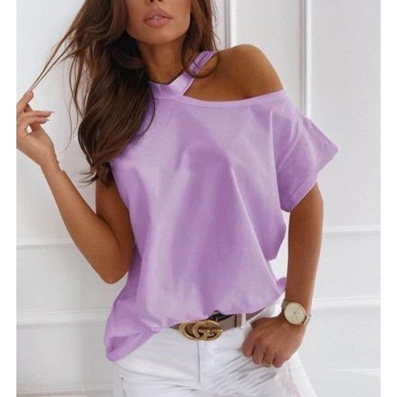 Tricou elegant cu mânecă scurtă, solid, de Cristina Gore