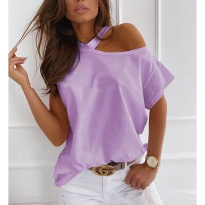 Tricou elegant cu mânecă scurtă, solid, de Cristina Gore