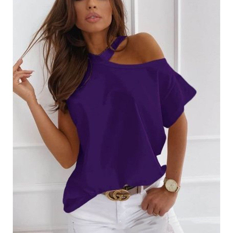 Tricou elegant cu mânecă scurtă, solid, de Cristina Gore