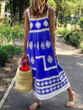 Rochie trapez boemă Cristina din bumbac - Inspirație imprimată