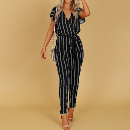 Chic Stripe Cristina Gore V-Neck Halter Jumpsuit