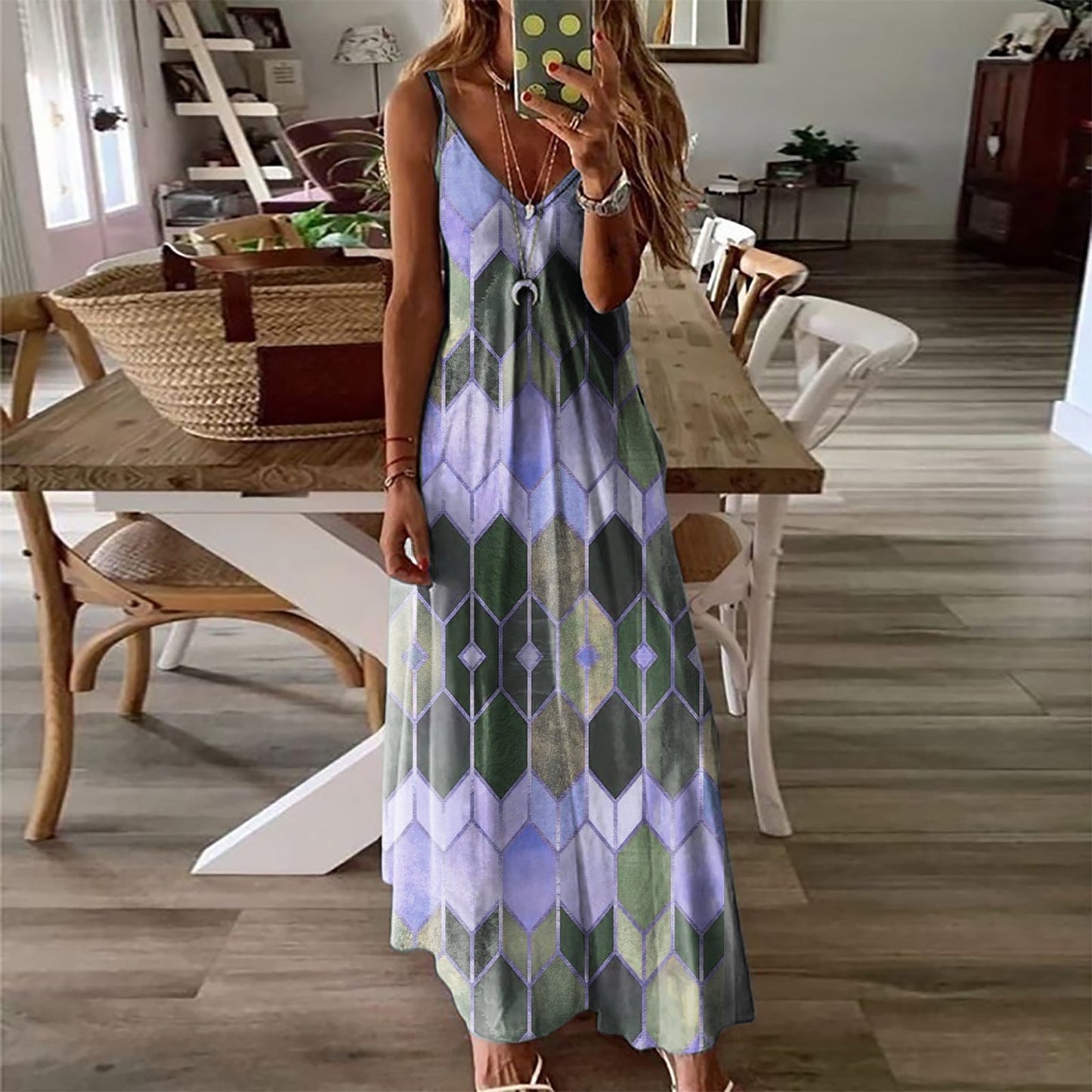 Rochie maxi de vară cu imprimeu geometric Cristina Gore