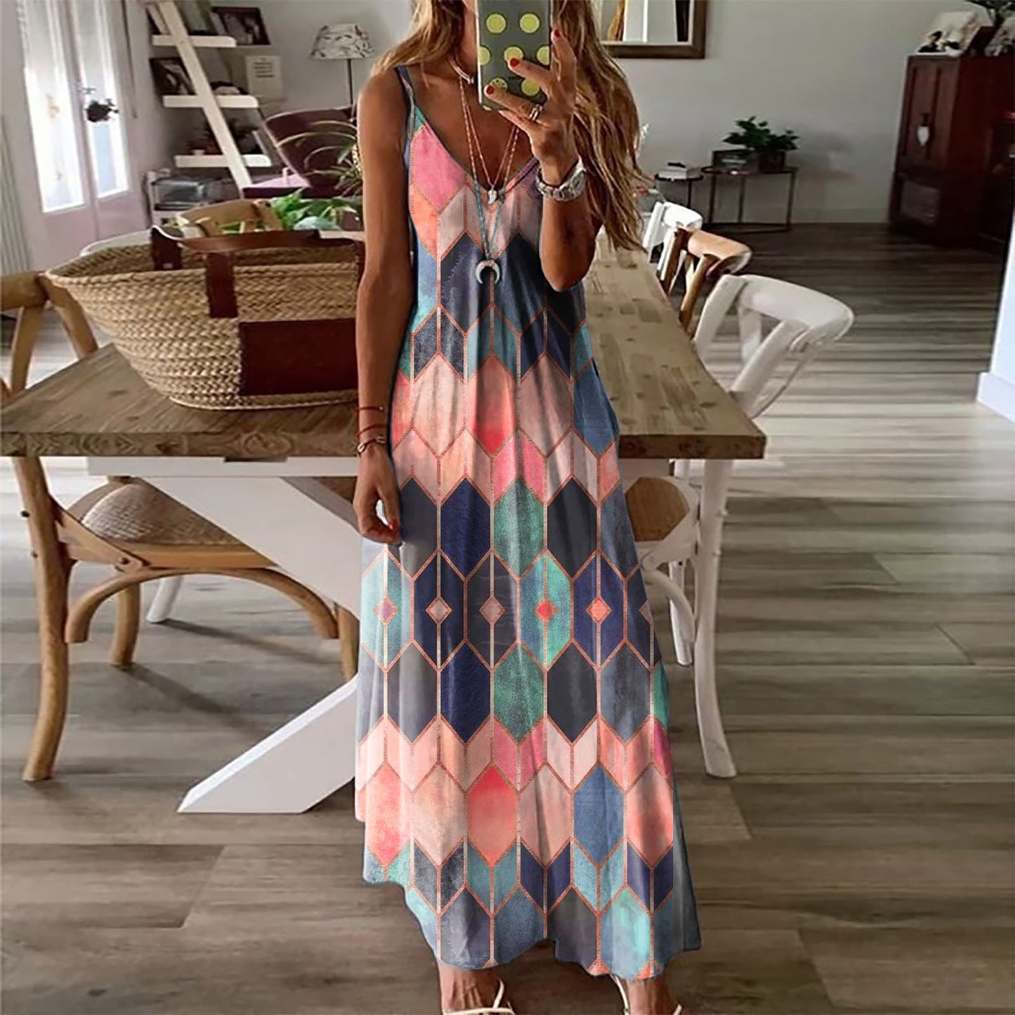 Rochie maxi de vară cu imprimeu geometric Cristina Gore