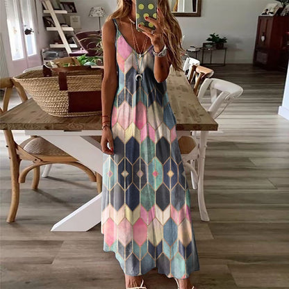 Rochie maxi de vară cu imprimeu geometric Cristina Gore
