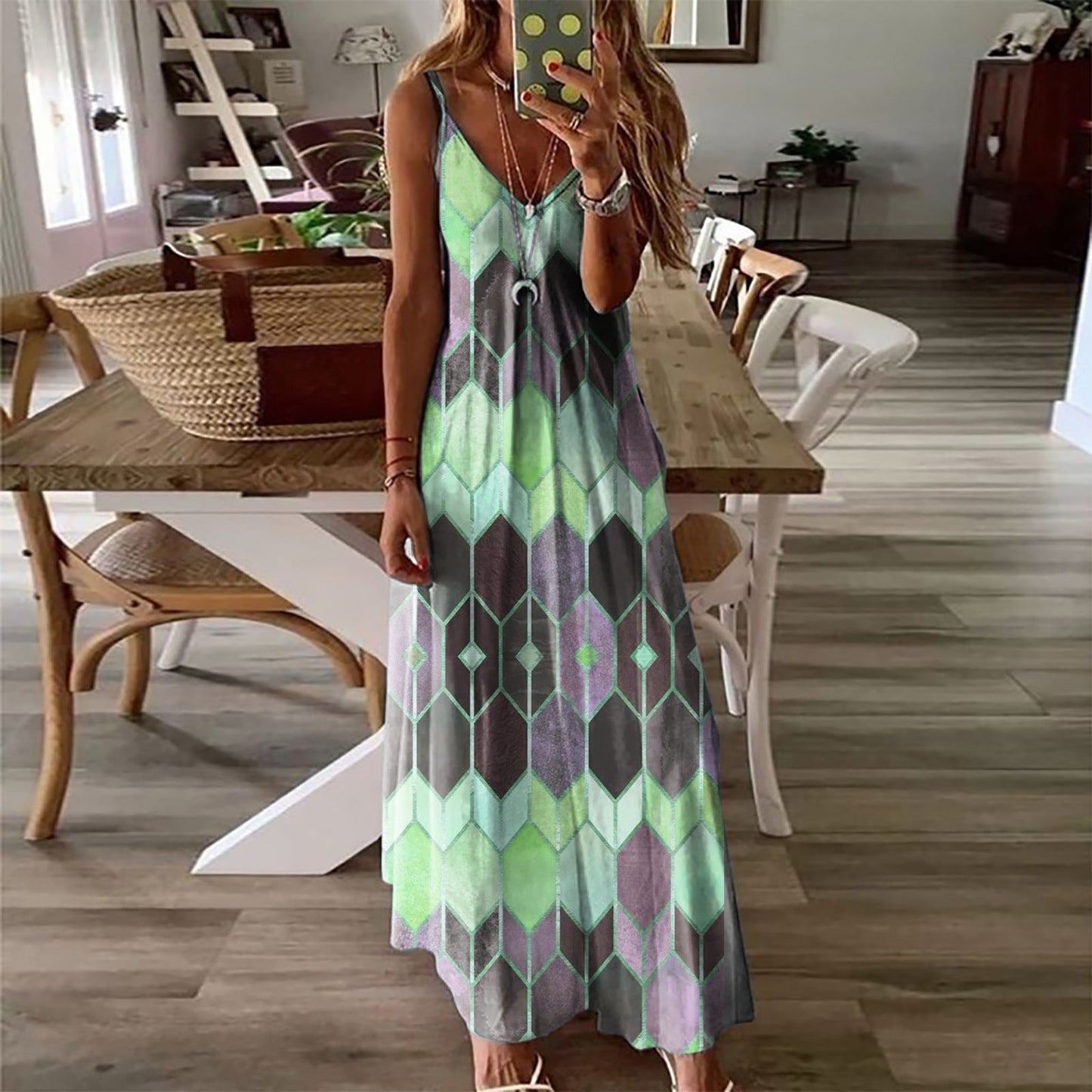Rochie maxi de vară cu imprimeu geometric Cristina Gore