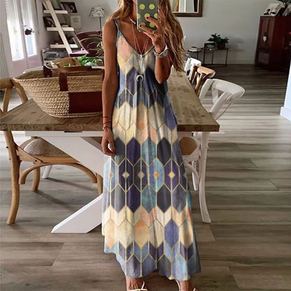 Geometric Print Cristina Gore Summer Maxi Dress