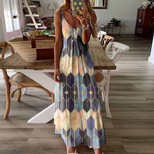 Rochie maxi de vară cu imprimeu geometric Cristina Gore