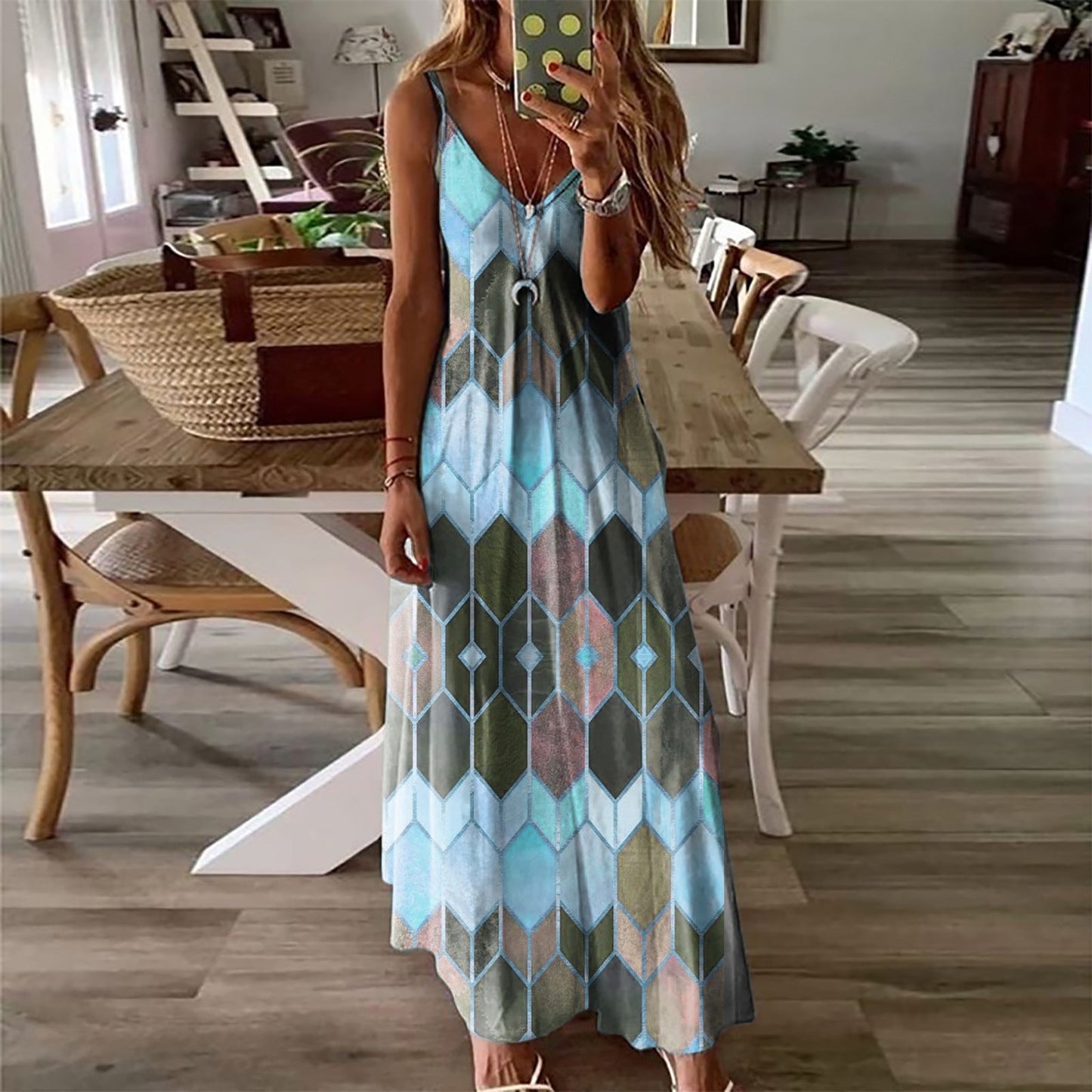 Rochie maxi de vară cu imprimeu geometric Cristina Gore