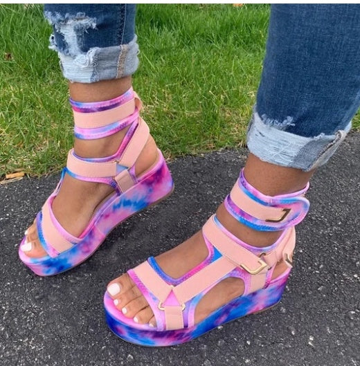 Sandale cu platformă Cristina - Imprimeu șarpe cu închidere cu velcro