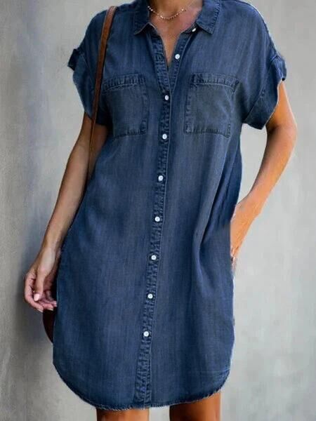 Rochie midi din denim Cristina - Mâneci scurte, stil streetwear