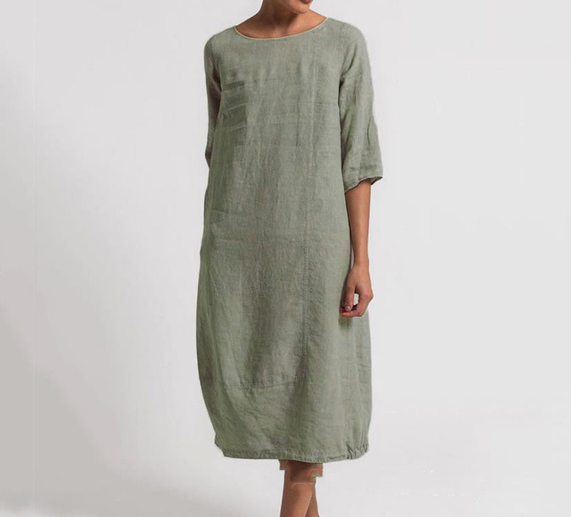 Rochie Cristina din in - Lungime midi, Mărimi mari, Confortabilă