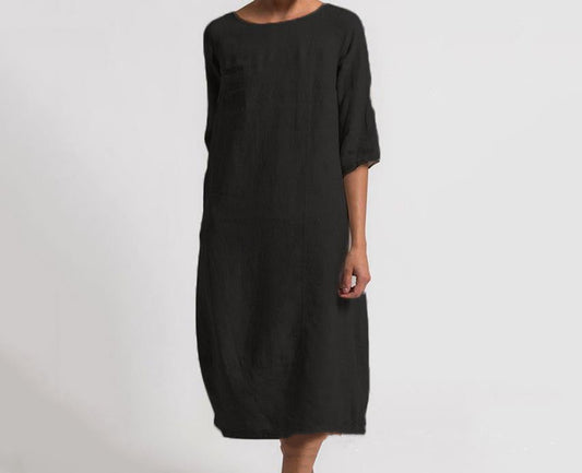 Rochie Cristina din in - Lungime midi, Mărimi mari, Confortabilă