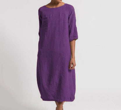 Rochie Cristina din in - Lungime midi, Mărimi mari, Confortabilă