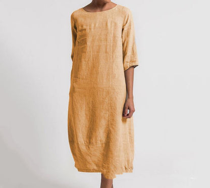 Rochie Cristina din in - Lungime midi, Mărimi mari, Confortabilă