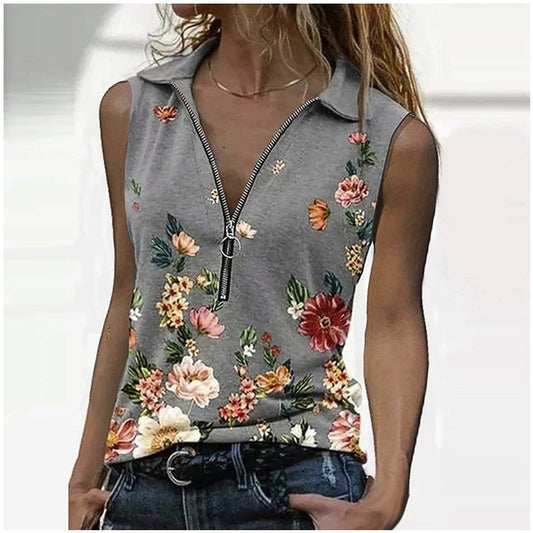 Floral Zip Slim Top Cristina Gore Sleeveless Blouse