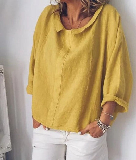 Chic Linen Lapel Blouse by Cristina Gore