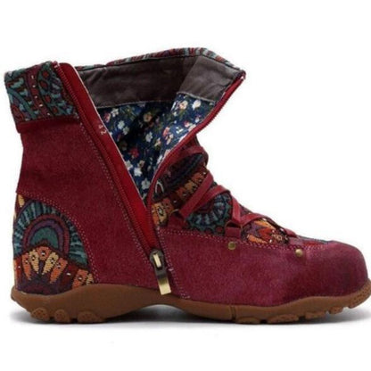 Ghete retro Cristina cu fermoar lateral - Model cu cusături etnice