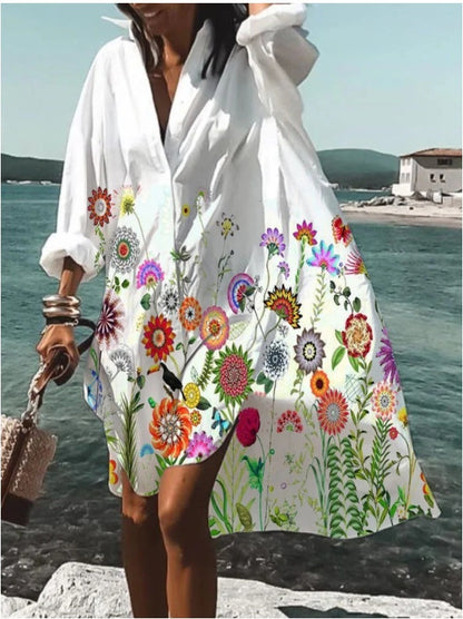 Rochie midi cămașă Cristina - Model floral cu rever