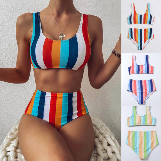 Vibrant Striped High Waist Bikini by Cristina Gore