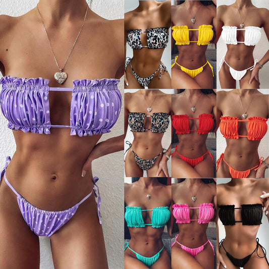 Multicolor Pleated Bikini by Cristina Gore