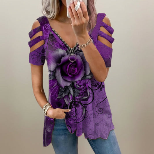 Top cu imprimeu floral și decolteu în V Cristina Gore