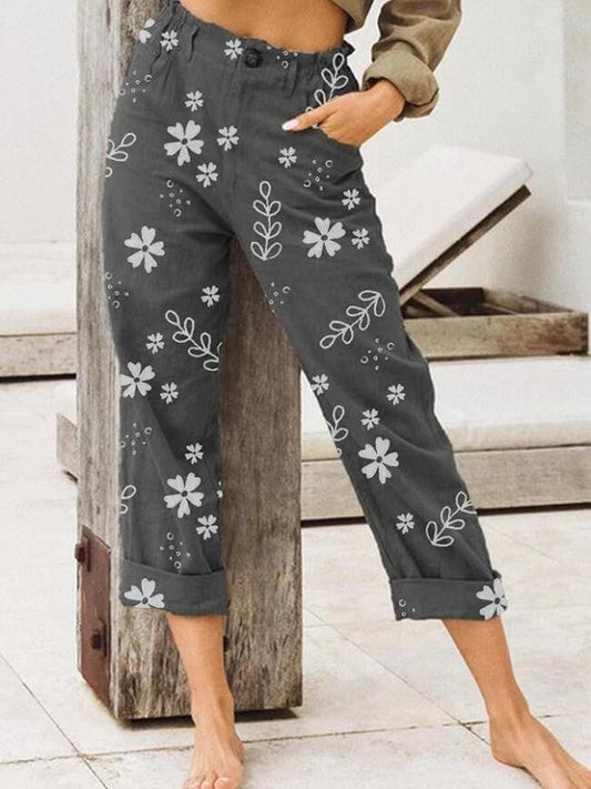 Floral Print Cristina Gore Cropped Casual Pants