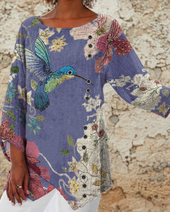 Floral Print Irregular Top by Cristina Gore