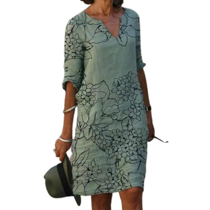 Rochie midi cu imprimeu Cristina - Croială lejeră în talie