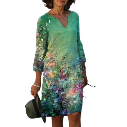 Rochie midi cu imprimeu Cristina - Croială lejeră în talie