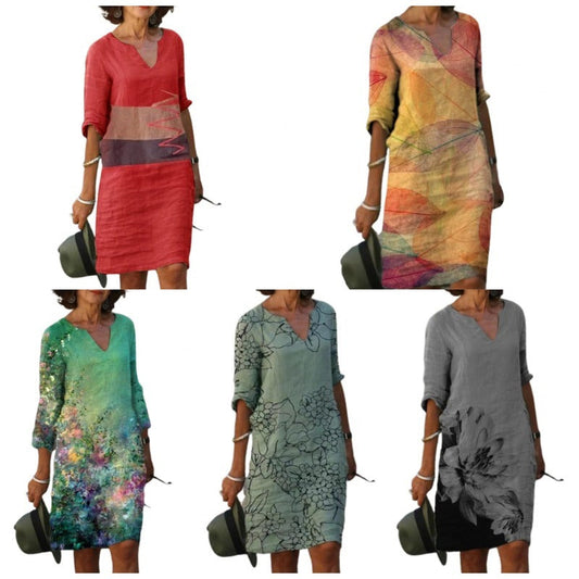 Rochie midi cu imprimeu Cristina - Croială lejeră în talie