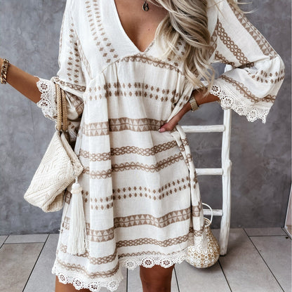 Boho Lace Cuff Dress Cristina Gore Summer V-Neck