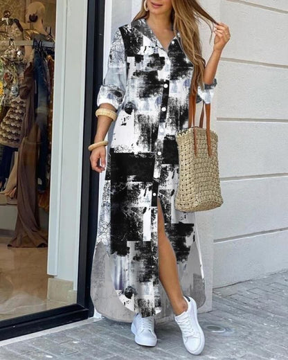 Rochie lungă tip cămașă cu imprimeu elegant Cristina Gore