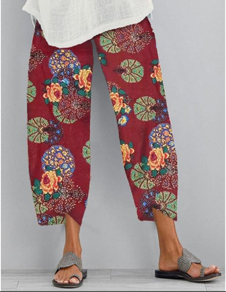 Pantaloni cu talie elastică și imprimeu boho de Cristina Gore