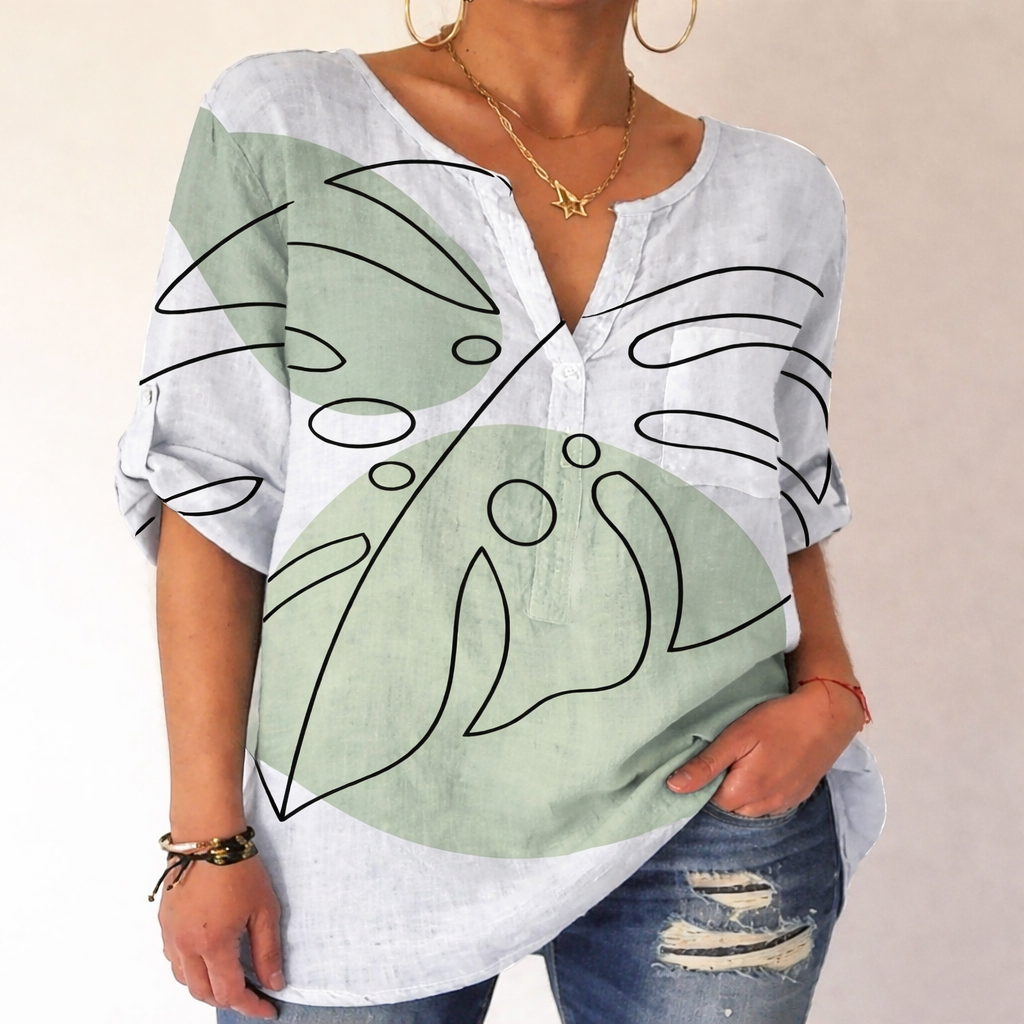 Bluză din bumbac cu imprimeu și decolteu în V de Cristina Gore