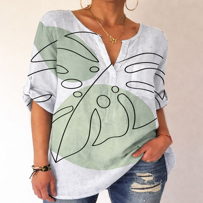 Bluză din bumbac cu imprimeu și decolteu în V de Cristina Gore