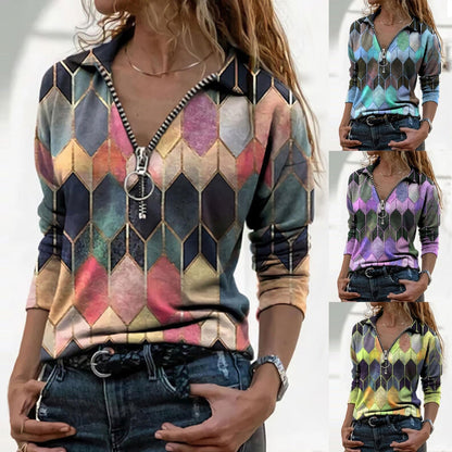 Colorful Zip V-Neck Top Cristina Gore Perfect-Fit