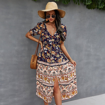 Rochie boho cu imprimeu floral, stil de vară Cristina Gore