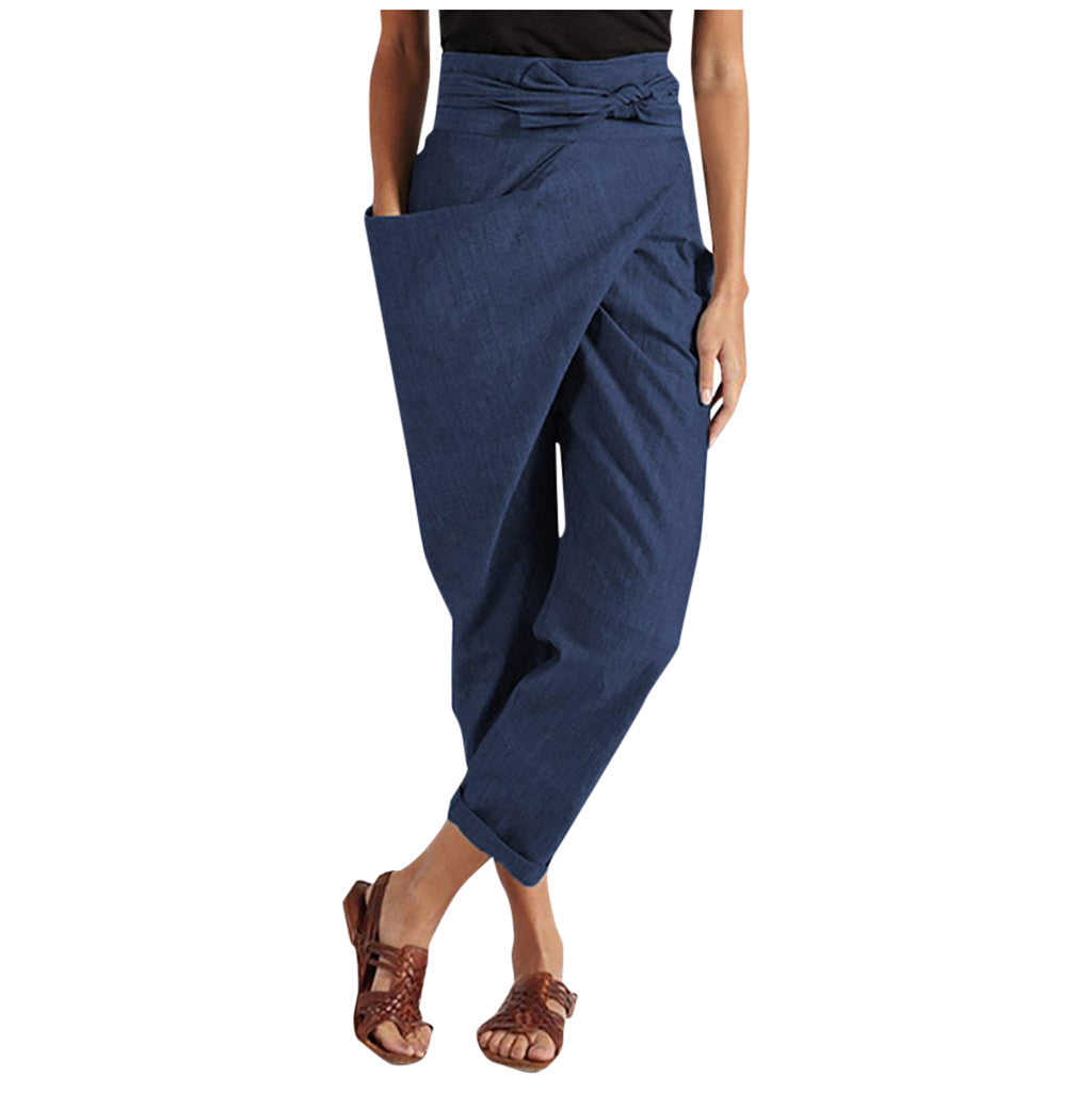 Pantaloni Cristina crop din in - Stil modern, înfășurat