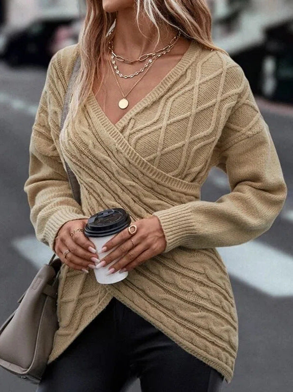 Pulover Cristina din brocart cu decolteu în V - Stil urban