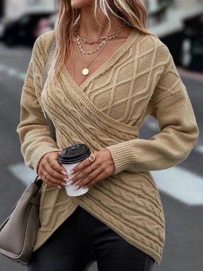 Pulover Cristina din brocart cu decolteu în V - Stil urban