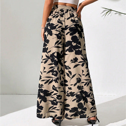 Pantaloni largi cu talie înaltă și imprimeu floral de Cristina Gore