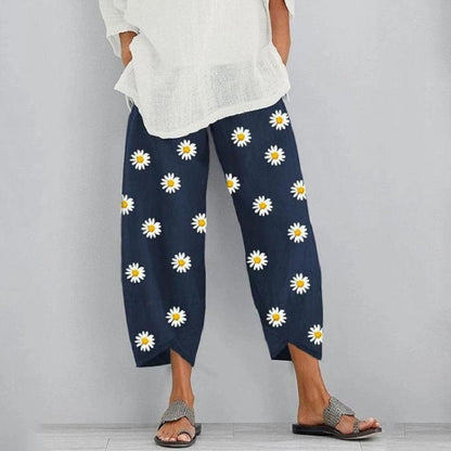 Pantaloni florali crop cu talie elastică de Cristina Gore
