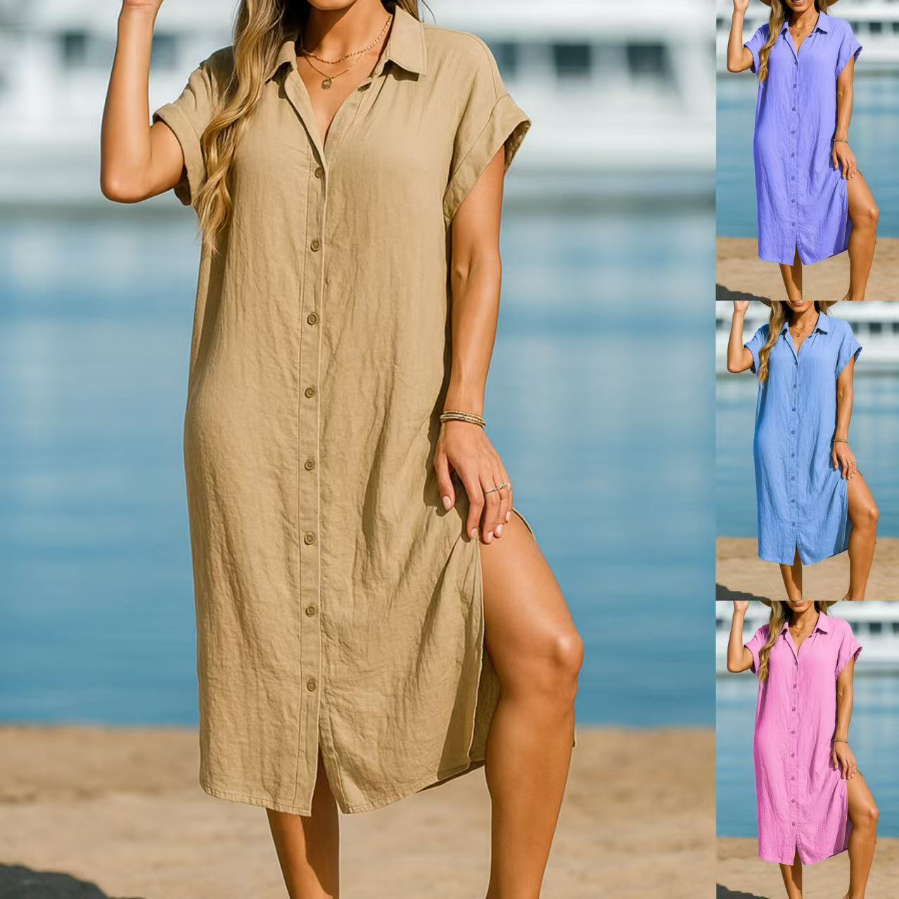 Chic Cotton Linen Lapel Dress by Cristina Gore