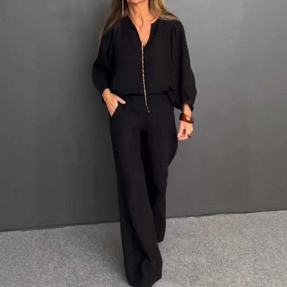 Set Cristina din bumbac și in - Pantaloni eleganți cu croială dreaptă